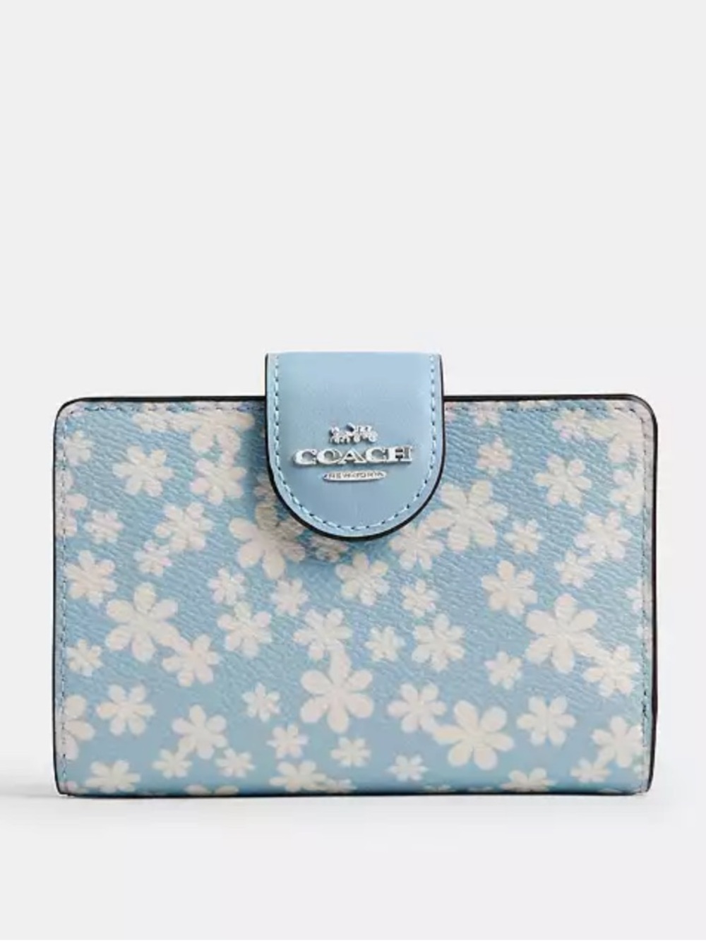 Coach Blue Floral Print NWT Medium Corner Zip Wallet